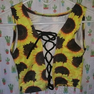 Sunflower Lace Up Rave Crop Top